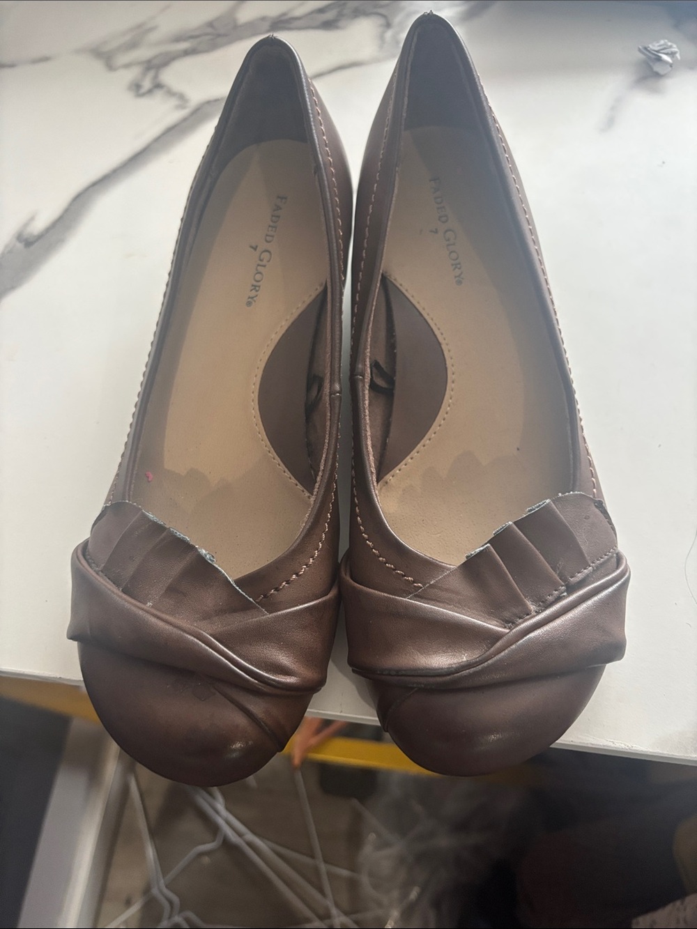 Faded Glory Brown Faux-Leather Pleated Ballet Flats